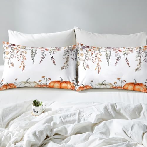 Erosebridal Happy Thanksgiving Duvet Cover Queen Size, Fall Pumpkin Harvest Bedding Set for Kids Girls Teen Adult,Maple Autumn Leaves Comforter Cover Rustic Farmhouse Bed Set Country Bedroom Decor - Image 6