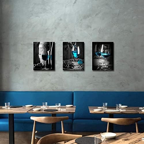 Teal Wine Dining Room Wall Decor Black and Blue Pictures Wall Art for Living Room Glass Goblet Canvas Paintings Home Decorations 16x24 Contemporary Turquoise Kitchen Bedroom Prints Posters 3 Pieces - Image 6