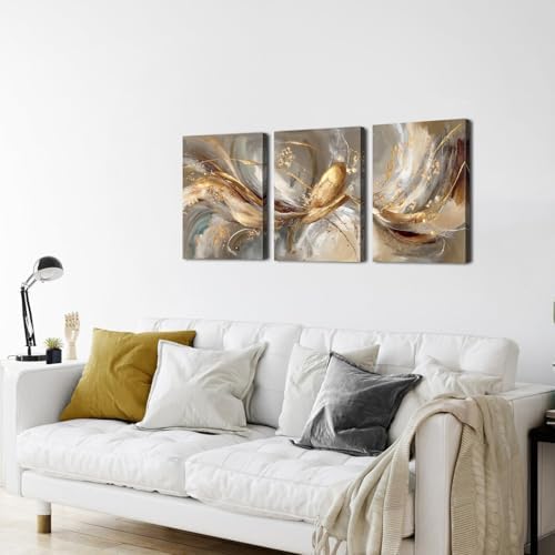 Black and Gold Abstract Wall Art Framed Golden Texture Picture for Living Room Bathroom Wall Decor Watercolor Foil Fluid Lines Poster Prints Neutral Minimalist Ink Painting Home Decoration 16x24 x3P - Image 6