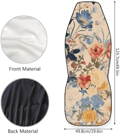 Wild Flower Car Seat Covers for Full Seats, Pink Peony Waterproof Seat Covers for Cars, French Classical Daisy Floral 2 Pcs Universal Fit Automotive Seat Covers