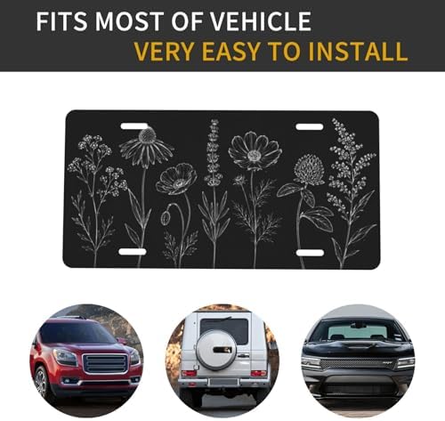 Wildflower Hand Drawn License Plate - 6x12 Inch Aluminum Novelty Decorative Vanity Metal Front Car Plate for Women Men - Image 4