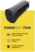 Scosche CPDCC40M PowerVolt 40W Certified Dual Port USB-C Car Charger, Flush Cigarette Lighter Adapter, Fast Charging Car Plug for 12V Power Outlet Compatible with iPhone, Galaxy and All USB-C Devices