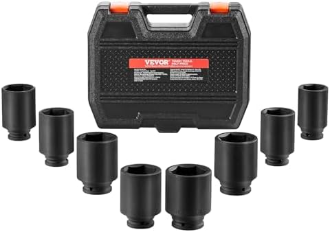 VEVOR Axle Nut Impact Socket Set - 3/4" Drive Deep 6-Point 8-Piece SAE Spindle Nut Socket CR-MO Heat Treated Large Socket Set with Storage Case for Auto Repair, Removing or Installing Axle Nuts by VEVOR
