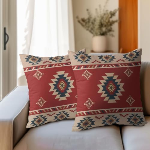 Sweetshow Red Aztec Southwest Pillow Covers Set of 2 Linen 16x16 Inches - Image 6