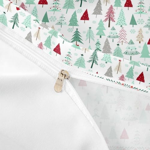 Merry Christmas Kids Duvet Cover Set Twin Size,Cartoon Pine Trees Rustic Farmhouse Bedding Set,Girls Boys Adults Room Decor,Snowflake Xmas Holiday Comforter Cover,Colorful Quilt Cover,1 Pillowcase - Image 6