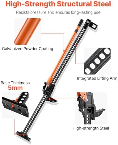VEVOR Farm Jack 60inch, 7000 lbs Capacity Ratcheting Off Road Jeep Jack for Tractor, Truck, SUV, Bumper Lift, Orange - Image 4