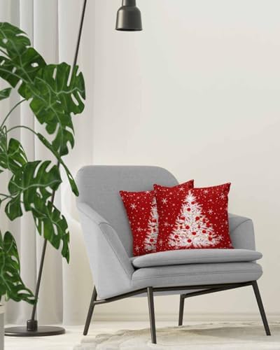 JasmineM Merry Christmas Tree Pillow Covers 16x16 Inch Set of 2, Red Snowflakes Decorations Outdoor Throw Pillow Covers, Winter Holiday Square Pillowcases for Patio Sofa Couch Bedroom Decorative - Image 4