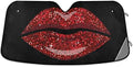 Woman Red Lips Glitter Car Windshield Sun Shade Foldable UV Ray Sun Visor Protector Sunshade to Keep Your Vehicle Cool (55" x 27.6")