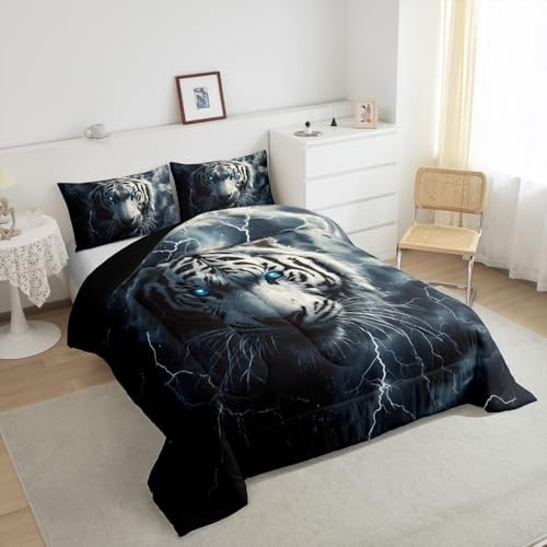 Feelyou Tiger Bedding Set King Size Wild Animal Comforter Set for Kids Boys Girls Wildlife Comforter Safari Cat Print Duvet Set - Image 4