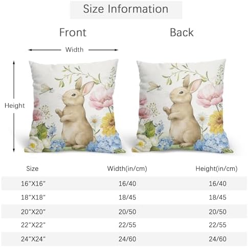 Easter Pillow Covers 20x20 Set of 2 Cute Bunny Rabbit Throw Pillow Covers Rustic Spring Pillowcase Linen Decoration Farmhouse Soft Decorative Floral Cushion Case Couch for Indoor Outdoor Home Decor - Image 4