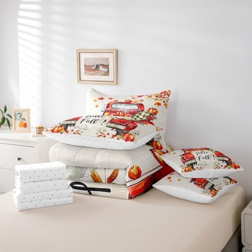 Erosebridal Happy Fall Y'all Bedding Set with Sheets Pumpkin Truck King Comforter Set 7 Piece,Rustic Farmhouse Thanksgiving Harvest Bed in A Bag for Kids Adults,Autumn Maple Leaves Bed Set - Image 6