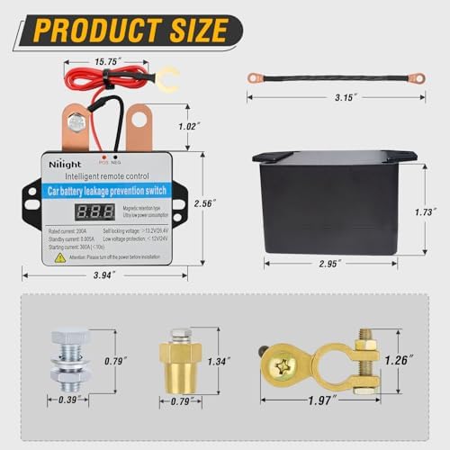Nilight Remote Battery Disconnect Switch 12V 24V 360A w/Voltmeter Display