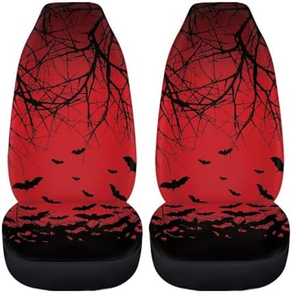 Halloween Bat Car Seat Covers Set of 2, Universal Thin Car Front Seats Branch Vehicle Enterior Protector Suitable Fits Most Car Auto SUV Sedan Truck