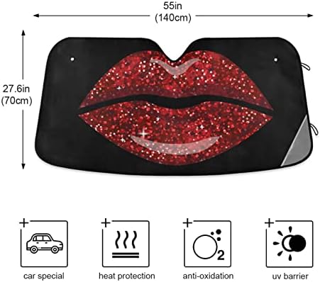 Woman Red Lips Glitter Car Windshield Sun Shade Foldable UV Ray Sun Visor Protector Sunshade to Keep Your Vehicle Cool (55" x 27.6")