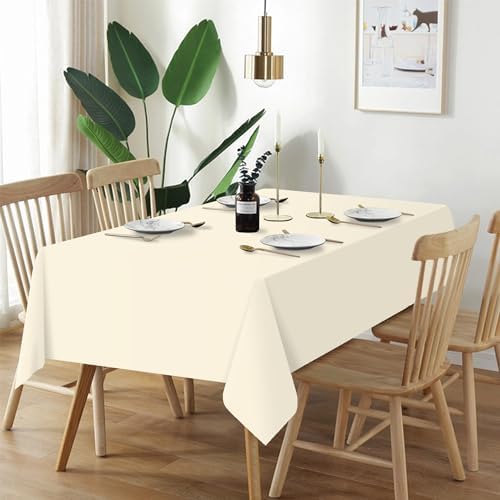 QIKSION 6 Pack Beige Plastic Tablecloth, Cream Table Cloth Disposable - Image 2