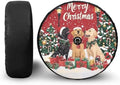 14" Spare Tire Cover with Camera Hole, Christmas Dog Wheel Waterproof Protectors Universal for SUV, Truck, Trailer, RV, Camper, 5 Sizes from 14-18 Inches (16" Fits Tire Diameter 29.6"-31.5")