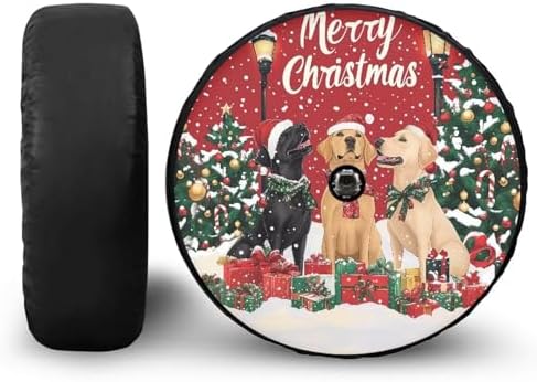 14" Spare Tire Cover with Camera Hole, Christmas Dog Wheel Waterproof Protectors Universal for SUV, Truck, Trailer, RV, Camper, 5 Sizes from 14-18 Inches (16" Fits Tire Diameter 29.6"-31.5")