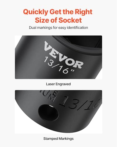 VEVOR Impact Socket Set 1/2 Inches 19 Piece Impact Sockets, 1/2 Inches Drive Socket Set Impact 6-point Hex Sockets Standard SAE (3/8 Inches to 1-1/2 Inches) Standard Socket Assortment - Image 4