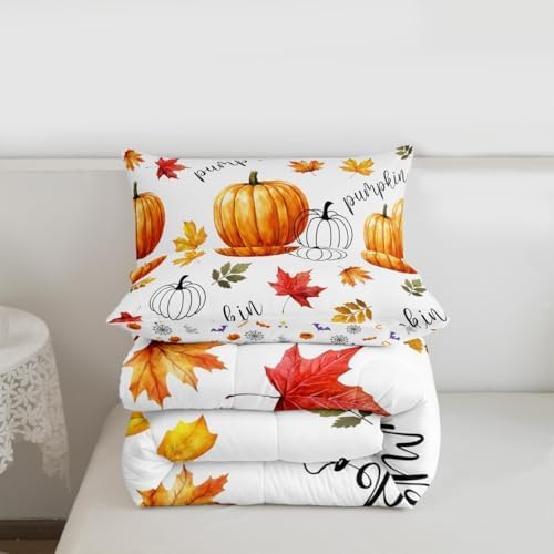 Erosebridal Happy Thanksgiving Kids Comforter Set | Pumpkin Fall Bedding Twin Size Harvest Autumn Down Comforter Farmhouse Maple Leaves Duvet Set for Bedroom - Image 5