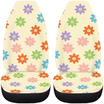2 Pack Aesthetic Hippie Flower Car Seat Covers for Women,70S 80S Boho Groovy Floral Seat Cover for Front Seats,Washable Non Slip Comfy Seat Cushion Universal Fit SUV Truck Vehicle