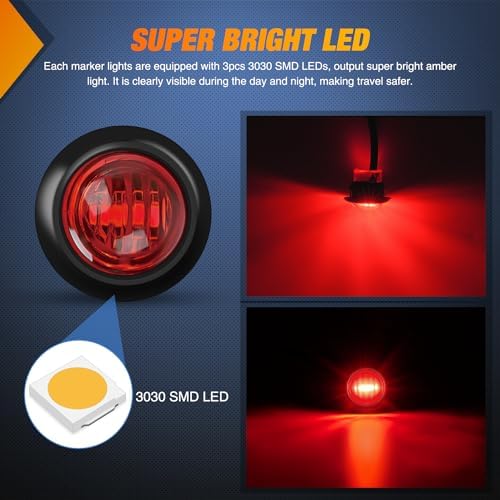 Nilight 3/4" Round Marker Light 10PCS Red LED Clearance 2 Connectors