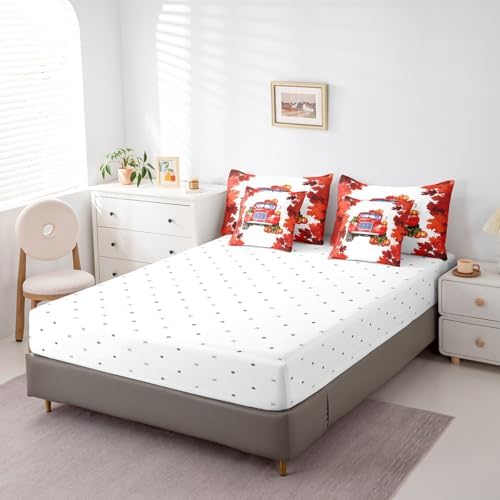 Erosebridal Autumn Harvest Queen Comforter Set 7 Piece,Red Maple Leaves Farmhouse Car Bed in a Bag,Thanksgiving Pumpkin Bedding Comforter Sets with Comforter,Shams,Pillowcases,Flat Sheet,Fitted Sheet - Image 5