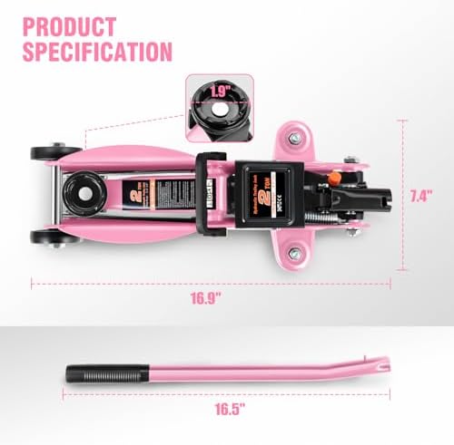 DNA Motoring Low Profile Hydraulic Trolley Service/Floor Jack, 2 Ton (4000 lbs) Capacity, Lifting Range 5.1"-13", Pink, TOOLS-00474-PK - Image 4