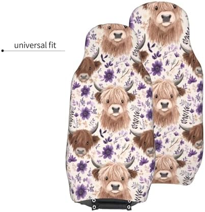 Highland Cow 2 Front Car Seat Covers for Car Truck Sedan SUV, Car Gifts, Durable Automotive Seat Covers, Breathable Bucket Seat Covers, Protective Interior Accessory
