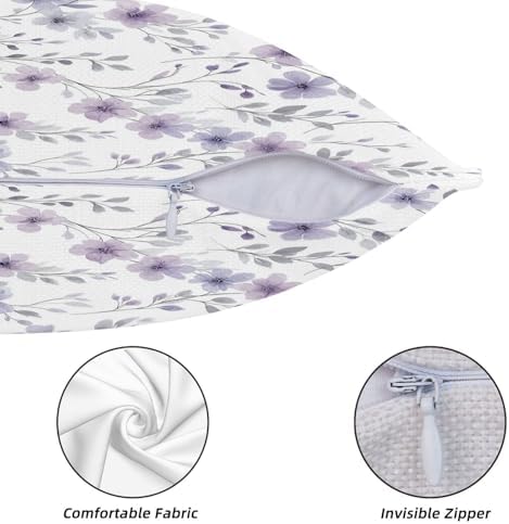 KiuLoam Spring Purple Floral Pillow Covers 20x20 Inch Set of 2, Grey Purple Flower Leaf Rustic Decorative Throw Pillows, Farmhouse Outdoor Square Cushion Cases for Sofa Couch Bed Home Decor - Image 5