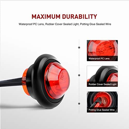 Nilight 3/4" Round LED Clearance Marker Lights,Red, 10-Pack