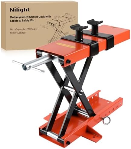 Nilight Motorcycle Lift 1100 LBS ATV Scissor Jacks with Saddle Safety Pin Crank Handle 3.7"-15.7" Hoist Stand Heavy Duty Steel Lifter Jack for Motorcycles Dirt Bike Garage Storage Repair Tool, Orange by Nilight
