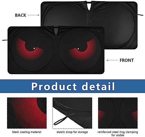 Scary Evil Red Eyes Windshield Sun Shade, Car Sunshade for Auto Truck SUV, Sun Shield that Keeps Your Vehicle Cool, Foldable, Storage Bag (62 x 32 in)