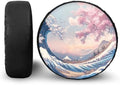 Spare Tire Cover, Weatherproof Wheel Cover with Ukiyo-e Print Dust-Proof Universal for Jeep Trailer RV SUV Camper Vehicle, Accessories 18-Inch Fits Tire Diameter 33"-34"