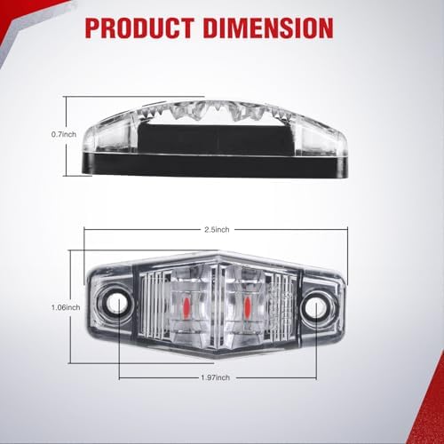 Nilight 2.5" Oval Side Marker Light, White Lens Red LED,Waterproof