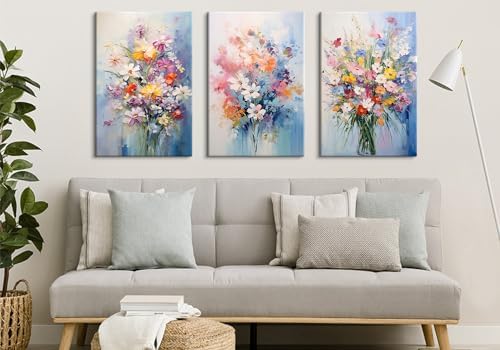 Colorful Flower Pictures Wall Decor Nature Wildflower Canvas Art for Bedroom Abstract Botanical Floral Oil Painting Prints Artwork Daisy Poppy Bouquet Poster Living Room Home Decorations 20x30” 3 Pcs - Image 2