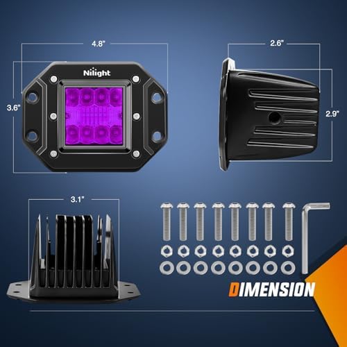 Nilight 2 PCS 42 W Flush Mount LED Light Pods Purple Spot Flood Combo Beam