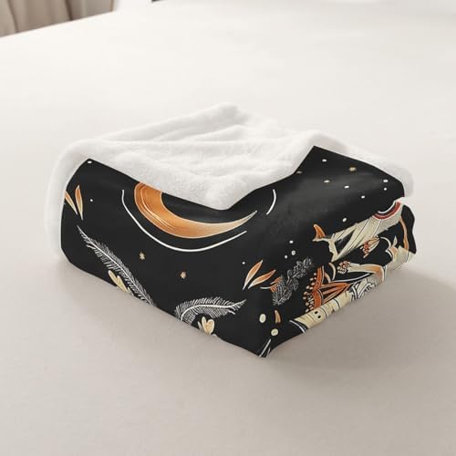 Butterfly Moth Sherpa Blanket Floral Sunflower Mushrooms Throw Blanket Bedroom Living Room Soft Cozy Galaxy Starry Sky Blankets Decor for Bed Couch Sofa Black Orange Flannel Blankets 90"x90" - Image 7