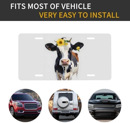 Cow Flower Crown Front License Plate 6" * 12" for Women