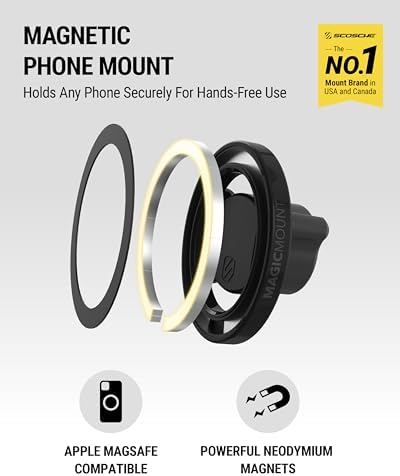 Scosche SMS1CD MagSafe CD Slot Phone Mount, Adjustable Magnetic Cell Phone Holder for Car CD Player, Compatible with iPhone 16 15 14 13 12 Pro Max Mini Plus, Mag Safe Case & More with MagSafe Ring