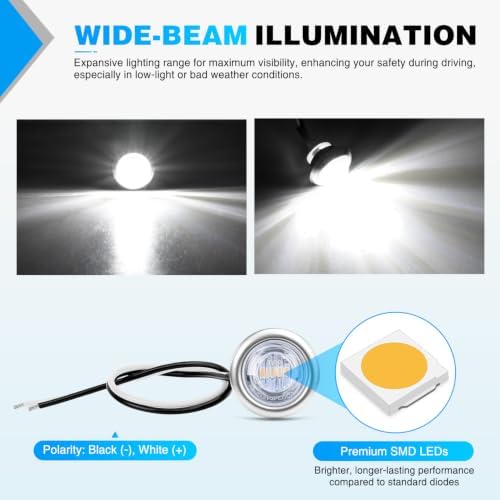 Nilight 3/4" Round Marker Lights 10PCS White Side Bullet Clearance Light