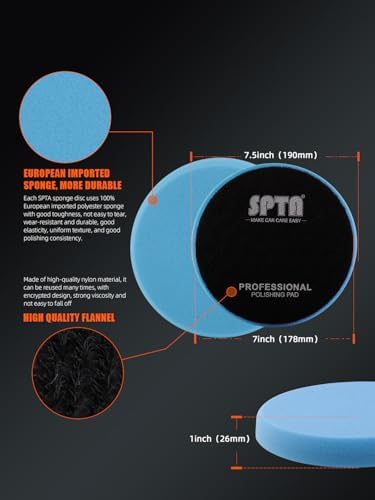 SPTA 9Pcs Polishing Pads Kit, 7 Inches Large Size Buffing Pads, Car Foam Buffing Sponge Pads Kit with 5/8"-11 Backing Plate for Car Care Polisher Boat Waxing, Polishing, Sealing Glaze - Image 2