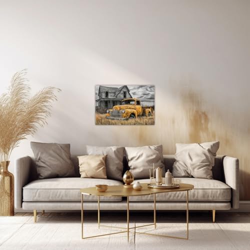 AWPANERAR Rustic Farmhouse Wall Decor Old Truck Canvas Print Car Painting Vintage Truck Poster Living Room Decor Frame (Yellow, (12.00" x 18.00")) - Image 5
