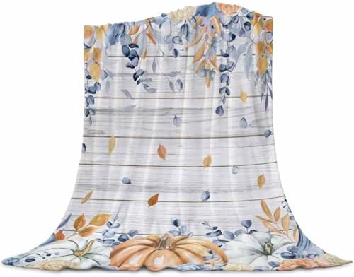 DecorLovee Orange Blue Fall Blanket 30"x40", Reversible Thanksgiving Botanical Throw Blanket for Couch/Bed, Floral Vintage Lightweight Soft Throw Blankets for Kids, Warm Fuzzy Blankets for Winter by DecorLovee