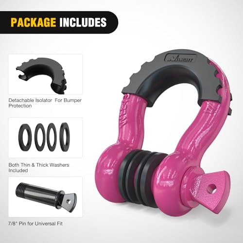 Nilight 2 PCS 3/4" D-Ring Shackle with 7/8" Screw Pin | 41,887lbs Break Strength Heavy Duty Off Road Recovery Shackle with Isolators Washers for Tow Strap,Winch,Off-Road Truck