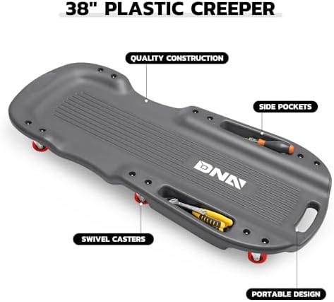 DNA Motoring 38 Inches Low Profile Plastic Rolling Garage Shop Floor Creeper with Side Pockets & 6pcs Casters, Black, TOOLS-00392 - Image 5