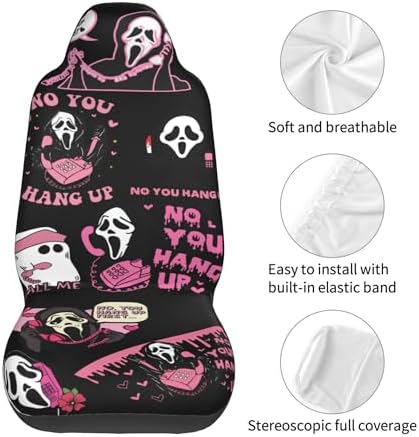 Halloween Ghost 2 Front Car Seat Covers for Car Truck Sedan SUV, Car Gifts, Durable Automotive Seat Covers, Breathable Bucket Seat Covers, Protective Interior Accessory (Black Ghostface)