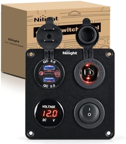 Nilight 4 in 1 Toggle Switch Panel Red Power Outlet USB Charger Voltmeter