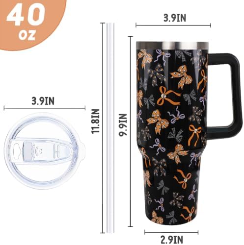 Halloween Tumbler with Handle 40oz Goth Skull Bow Candy Corn Spiderweb Coffee Travel Mug Stainless Steel Goth Insulated Cups Cute Halloween Decor Gifts - Image 4