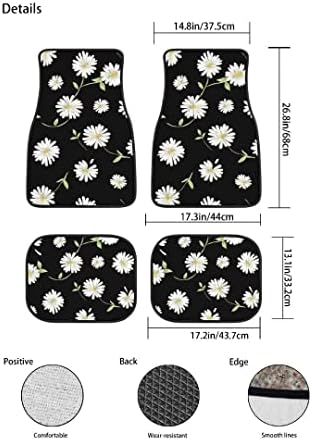 Daisy Car Floor Mats Set of 4,Cute Daisy Flowers Black Design Vehicle Front Rear Carpets Mat Decorative Car Floor Carpets Rugs Non-Slip Auto Foot Mats Car Accessories for Car SUV Truck