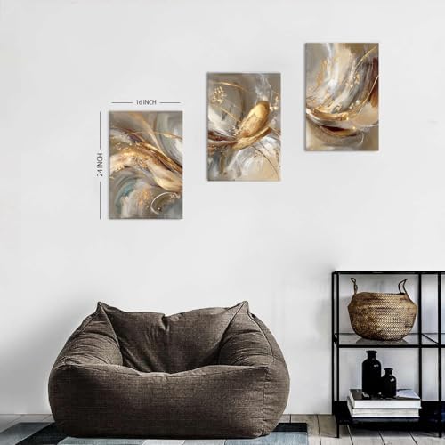 Black and Gold Abstract Wall Art Framed Golden Texture Picture for Living Room Bathroom Wall Decor Watercolor Foil Fluid Lines Poster Prints Neutral Minimalist Ink Painting Home Decoration 16x24 x3P - Image 4